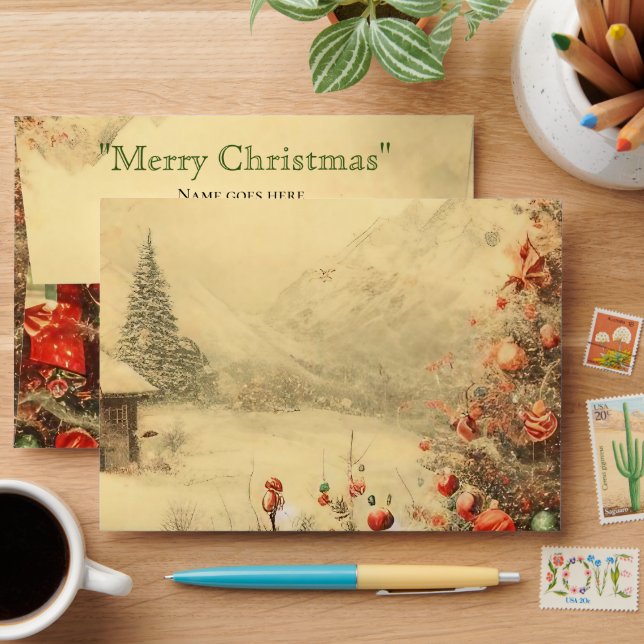 Vintage Christmas tree personalized Envelope (Desk)