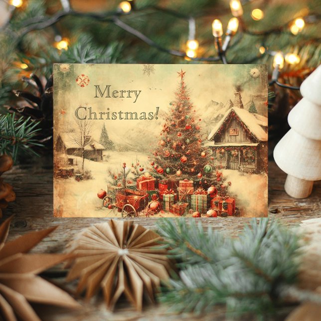 Vintage Christmas tree personalized greeting  Card (Vintage Christmas tree personalized greeting Card)
