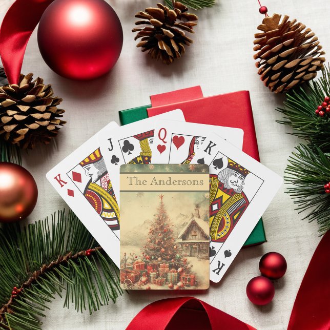 Vintage Christmas tree personalized  Playing Cards (Vintage Christmas tree personalized Poker Cards)