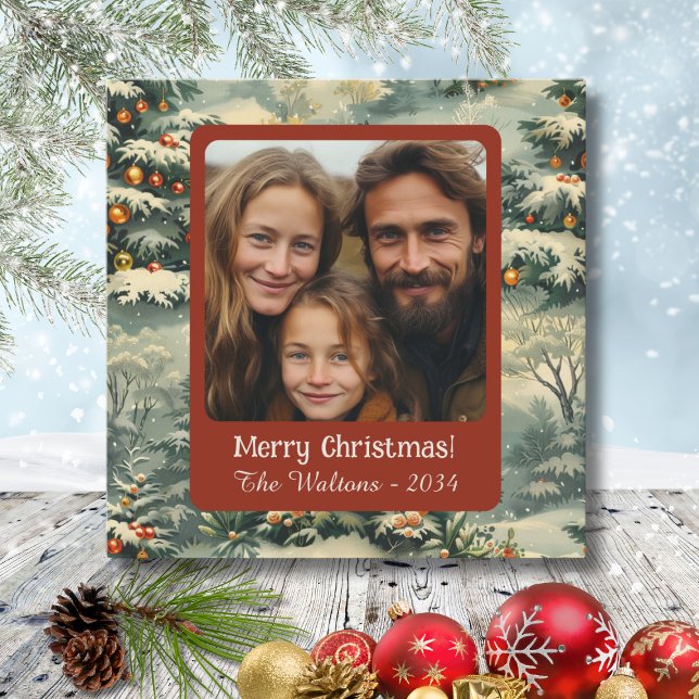 Vintage Christmas Tree Photo Christmas Holiday Card (Creator Uploaded)