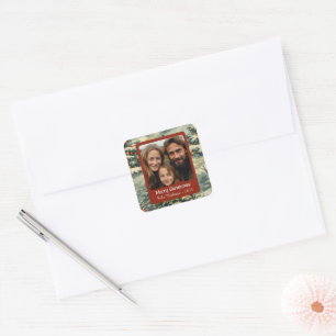 Vintage Christmas Tree Photo Christmas Square Sticker