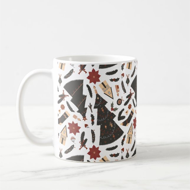 Vintage Christmas Tree Poinsettia Coffee Mug (Left)