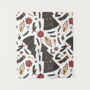 Vintage Christmas Tree Poinsettia Tapestry
