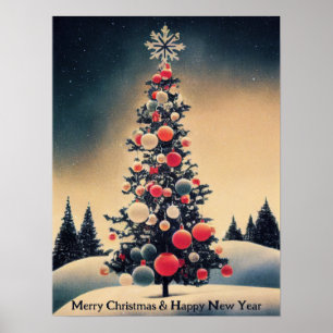 Vintage Christmas Tree Poster