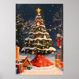 Vintage Christmas Tree Poster