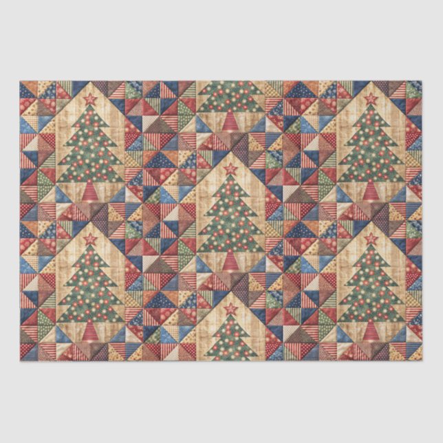 Vintage Christmas Tree Quilt Pattern Decoupage Tissue Paper (Front)