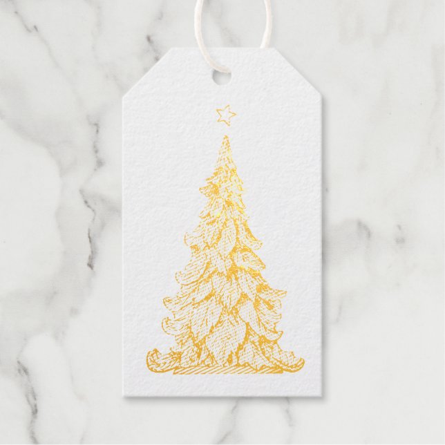 VINTAGE CHRISTMAS TREE REAL Foil Gift Tag (Front)