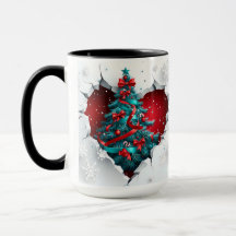 Vintage Christmas Tree, Red/Teal - Black Handle