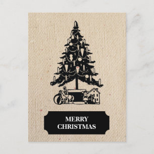 Vintage Christmas Tree Rustic Antique  Holiday Postcard