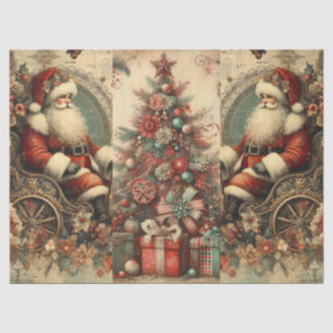 Vintage Christmas Tree & Santa Decoupage  Tissue Paper