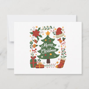 Vintage Christmas Tree Santa Hat 80s 90s Merry Chr Thank You Card