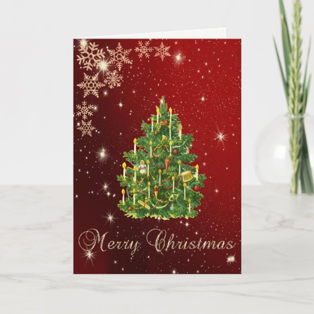 Vintage Christmas Tree,Snowflakes Holiday Card (Front)
