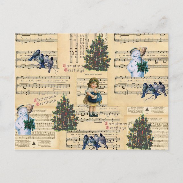 Vintage Christmas Tree Snowman Music Holiday (Front)