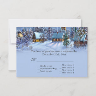 Vintage Christmas tree snowy world wedding RSVP Card
