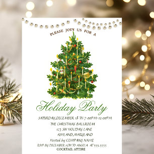 Vintage Christmas Tree String Lights Holiday Party Invitation