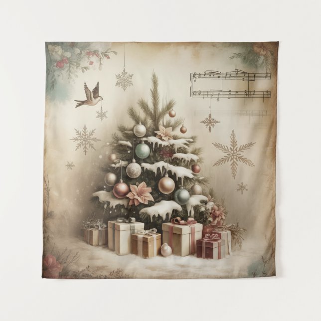 Vintage Christmas Tree Tapestry (Front)