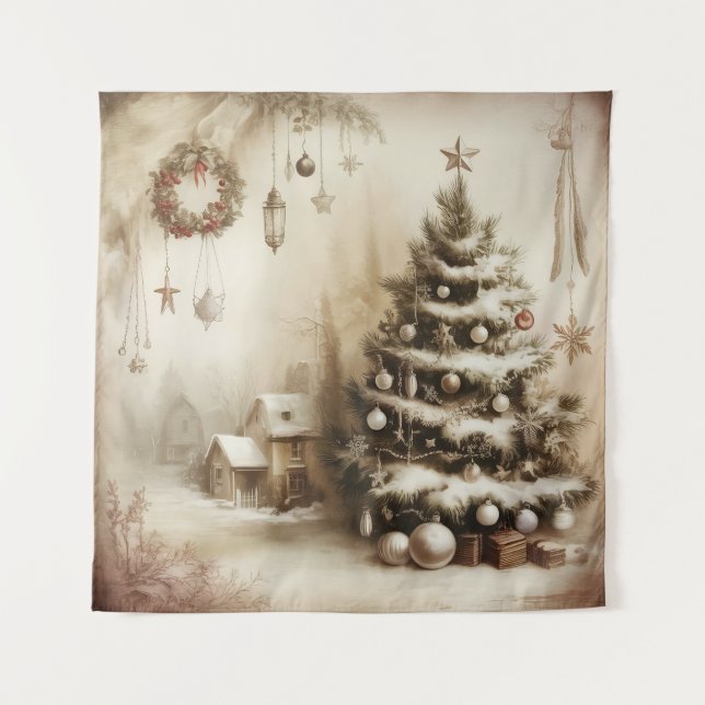 Vintage Christmas Tree Tapestry (Front)