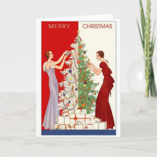 Vintage Christmas tree trimming card