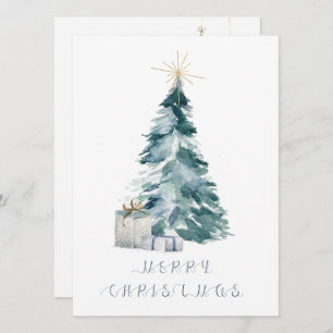 Vintage Christmas tree watercolour gold star