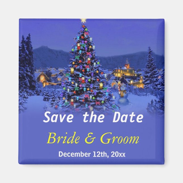 Vintage Christmas tree wedding save the date Magnet (Front)