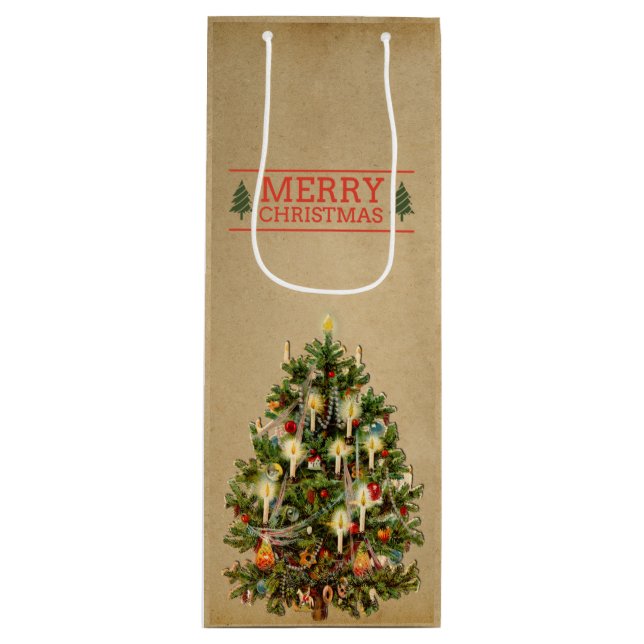 Vintage Christmas Tree Wine Gift Bag (Front)