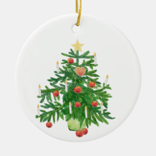 Vintage Christmas Tree with a Star & Heart Cookie Ceramic Tree Decoration