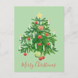 Vintage Christmas Tree with a Star & Heart Cookie Holiday Postcard