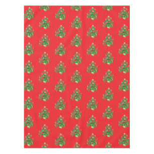 Vintage Christmas Tree with a Star Vivid Red Tablecloth