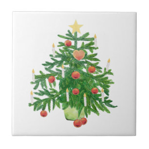 Vintage Christmas Tree with a Star White Tile