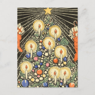 Vintage Christmas, Tree with Candles and a Star Holiday Postcard