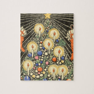 Vintage Christmas, Tree with Candles and a Star Jigsaw Puzzle
