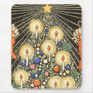 Vintage Christmas, Tree with Candles and a Star Mouse Pad