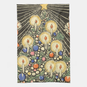 Vintage Christmas, Tree with Candles and a Star Tea Towel