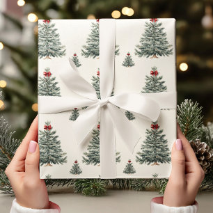 Vintage Christmas Tree with Red Bow Minimalist  Wrapping Paper