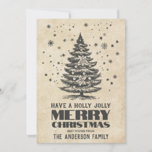 Vintage Christmas Tree with Snowflakes Christmas Holiday Card