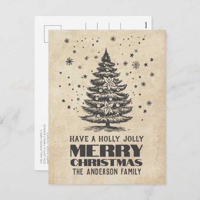 Vintage Christmas Tree with Snowflakes Christmas Holiday Postcard (Front/Back)