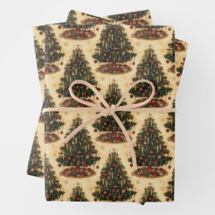 Vintage Christmas Tree Xmas Holiday Wrapping Paper Sheet