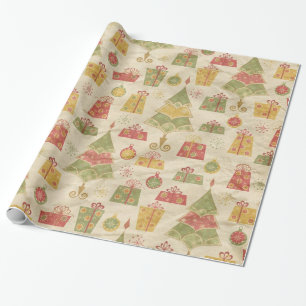 Vintage Christmas Trees and Gifts Wrapping Paper