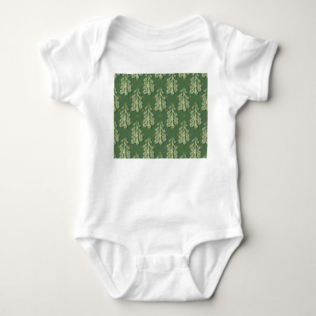 Vintage Christmas Trees Illustration Pattern Baby Bodysuit (Front)