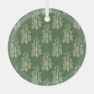 Vintage Christmas Trees Illustration Pattern Glass Tree Decoration