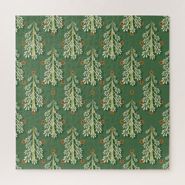Vintage Christmas Trees Illustration Pattern Jigsaw Puzzle (Vertical)