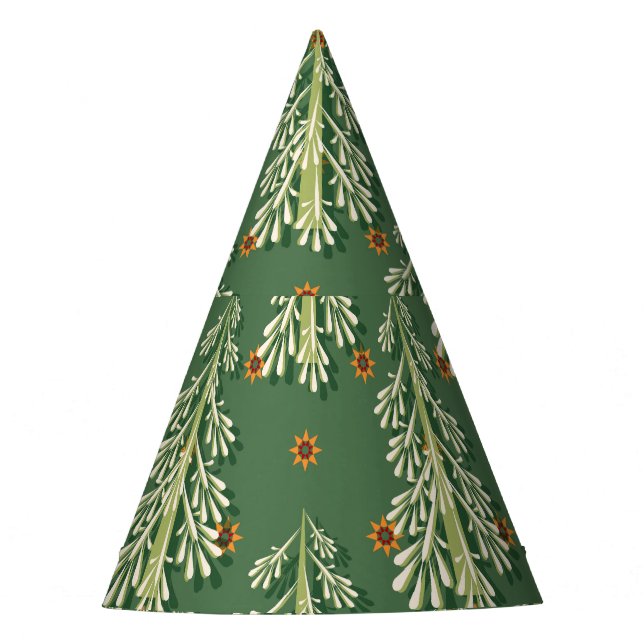 Vintage Christmas Trees Illustration Pattern Party Hat (Front)