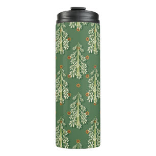 Vintage Christmas Trees Illustration Pattern Thermal Tumbler