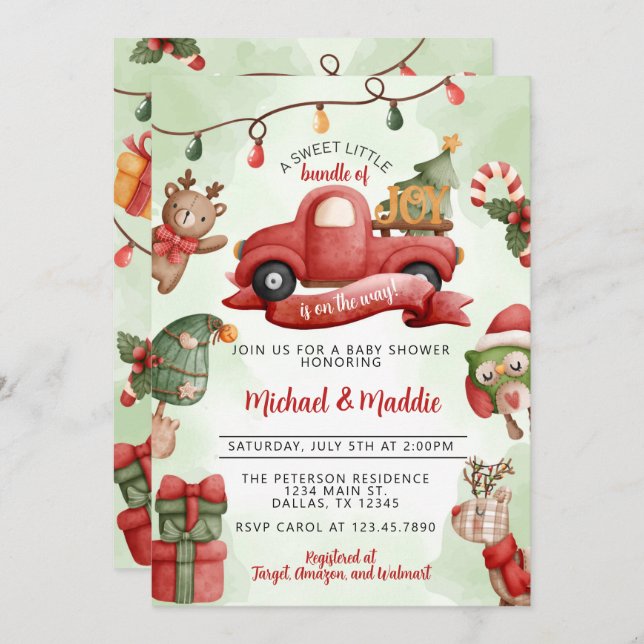 Vintage Christmas Truck Baby Shower Invitation (Front/Back)