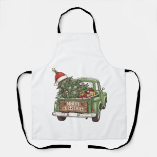 Vintage Christmas Truck Merry Christmas Men Women Apron