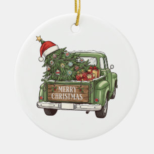 Vintage Christmas Truck Merry Christmas Men Women Ceramic Tree Decoration