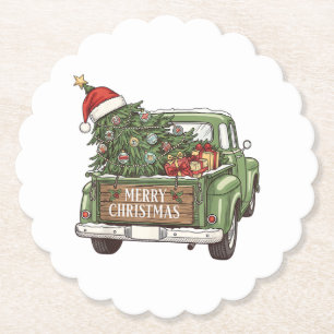 Vintage Christmas Truck Merry Christmas Men Women Paper Coaster