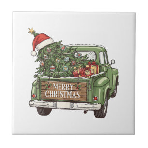 Vintage Christmas Truck Merry Christmas Men Women Tile