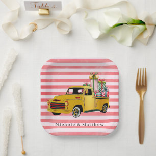 Vintage Christmas Truck Wedding Paper Plate
