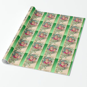 Vintage Christmas, two girls and a tree Wrapping Paper